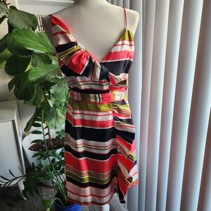 NWT Milly Harbor Stripe Silk Sleeveless Ruffle Dress In Strawberry Pink Sz 8